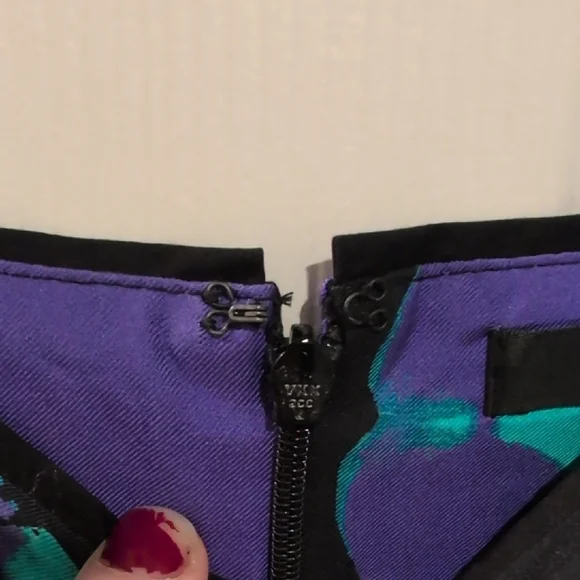 Natori Black Dress with Purple and Teal Floral Design - Picture 3 of 4